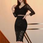 3/4-sleeve Lace Sheath Party Dress
