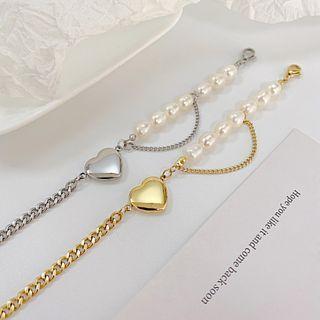 Heart Faux Pearl Stainless Steel Bracelet