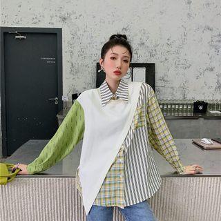 Plaid Striped Panel Blouse