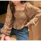 Long-sleeve Square-neck Floral Top