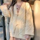 Toggle Cable Knit Cardigan / Long-sleeve Midi A-line Dress
