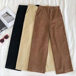 Plain Corduroy High-waist Pants