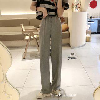 Drawstring Straight Leg Pants Gray - One Size