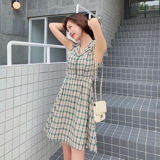 Sleeveless Plaid A-line Shirtdress