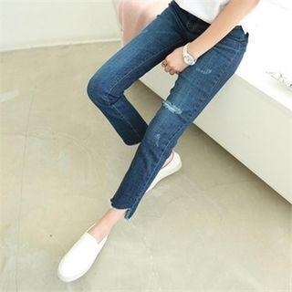 Slit-detail Cutout-hem Straight-cut Jeans