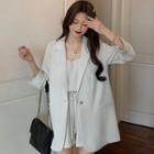 Set: Plain Camisole Top + Wide Leg Shorts + 3/4-sleeve Blazer