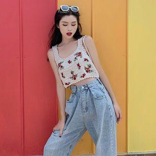 Embroidered Knit Tank Top As Shown In Figure - One Size