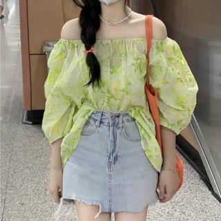 Off Shoulder Color-block Oversize Blouse