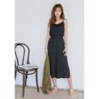 Set: Spaghetti-strap Top + Buttoned A-line Long Skirt