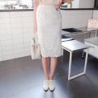 Band-waist Lace-overlay H-line Skirt
