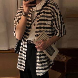 Couple Matching Elbow-sleeve Striped Knit Top