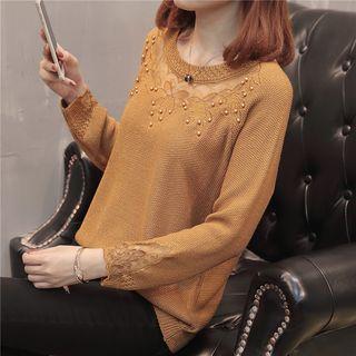Faux Pearl Accent Knit Pullover