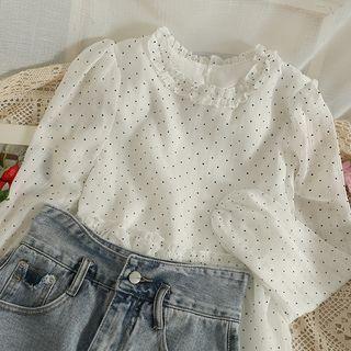 Ruffle-trim Dotted Loose Blouse White - One Size