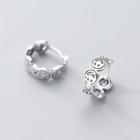 925 Sterling Silver Smiley Hoop Earring 1 Pair - Silver - One Size