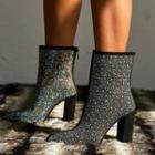 Rhinestone Block-heel Ankle Boots