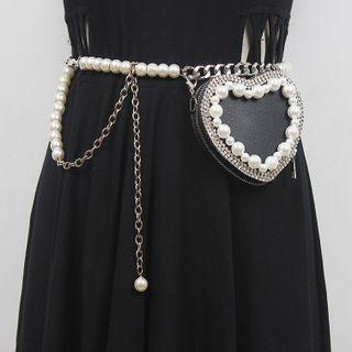 Heart Faux Pearl Belt Bag