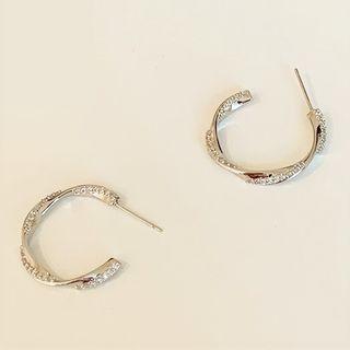 Rhinestone Twisted Alloy Open Hoop Earring 1 Pair - 925 Silver - One Size