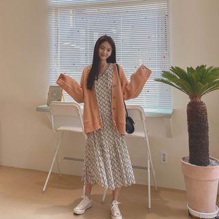 Dual-pocket Rib Knit Cardigan Orange - One Size