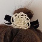 Flower Faux Pearl Hair Tie White & Black - One Size