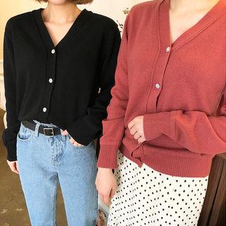 Colored V-neck Wool Blend Cardigan