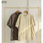 Short-sleeve Coral-fleece Zipped Jacket