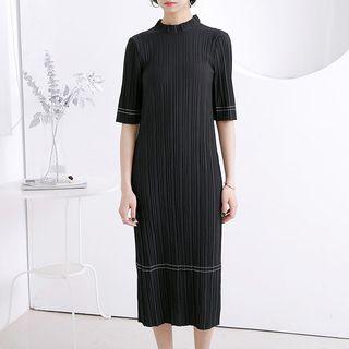 Mock Neck Elbow Sleeve Midi Dress