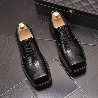 Square-toe Croc Grain Lace-up Shoes