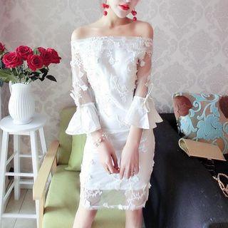 3/4-sleeve Off Shoulder Lace Sheath Dress