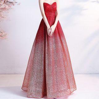 Strapless Glitter Ombre A-line Evening Gown