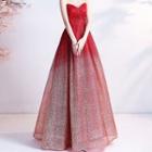 Strapless Glitter Ombre A-line Evening Gown