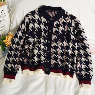 Houndstooth Loose Cardigan Dark Blue - One Size