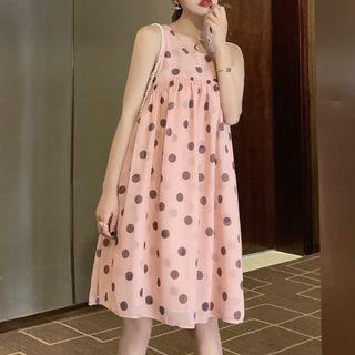 Dotted Sleeveless A-line Dress As Shown In Figure - One Size