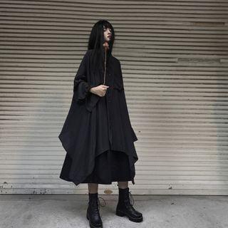 Irregular Long-sleeve Shirt Black - One Size
