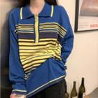 Striped Collared Sweater Stripes - Blue & Yellow - One Size