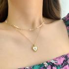 Layered Pearl Heart Pendant Necklace 1 Pair - As Shown In Figure - One Size