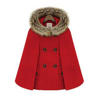 Double-breasted Faux Fur Trim Woolen Jacket