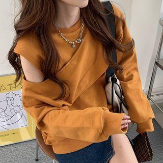 Cold Shoulder Irregular Sweatshirt As Shown In Figure - One Size
