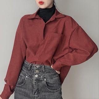 Mock Two-piece Pocket-detail Long-sleeve Shirt