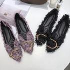 Pointy Toe Buckled Fringed Flats