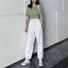 Plain Elbow-sleeve T-shirt / Drawstring Sweatpants