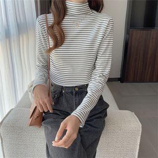 Long-sleeve High-neck Striped Top
