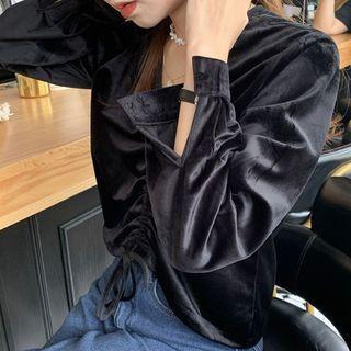 V-neck Lace-up Velvet Blouse