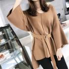 3/4-sleeve Dip-back Sweater With Belt