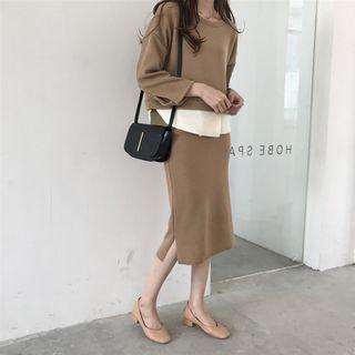 Set: Mock Two-pieces Top + Skirt