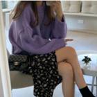 Plain Sweater / Midi Floral Print A-line Skirt