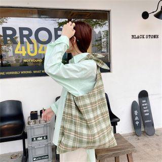 Large Canvas Plaid Tote Bag