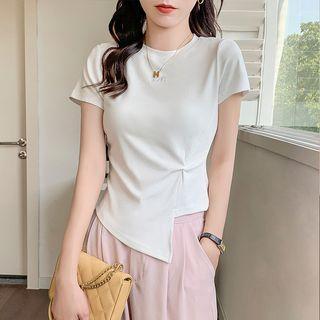 Short-sleeve Lettering Asymmetcal T-shirt