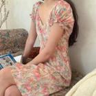 Short-sleeve Flower Print Blouse White - One Size