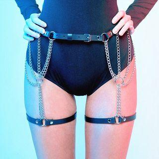 Chained Faux Leather Garter Belt