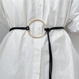 Hoop Alloy Faux Leather String Belt Black - One Size
